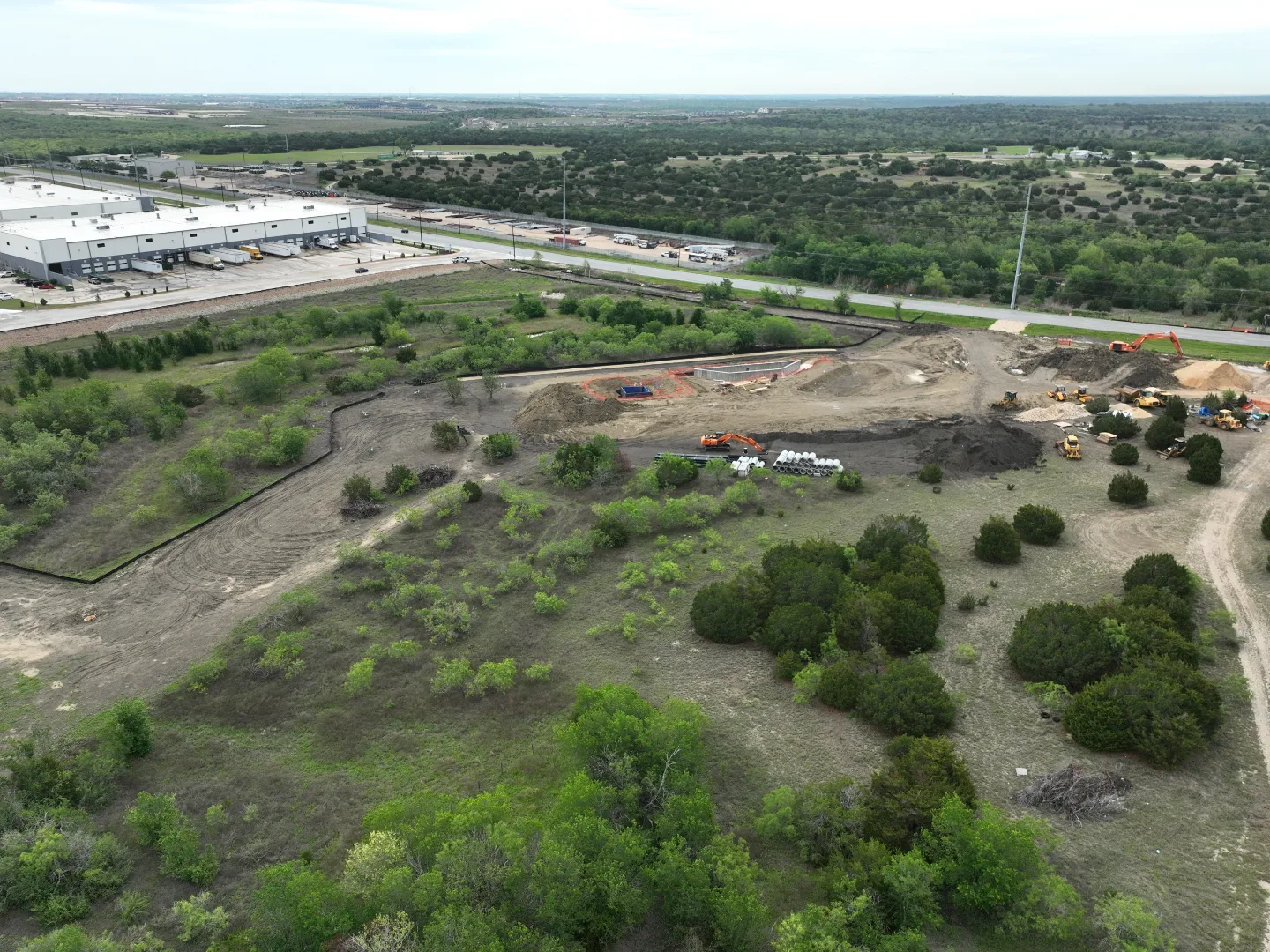 Site Plan A showing lift station layout and force main routing, Decker General, Austin TX — Mahoney Engineering
