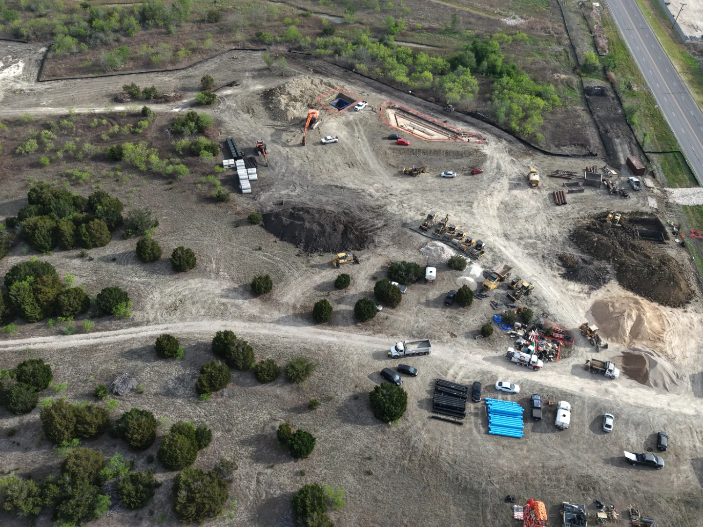 Site Plan A showing lift station layout and force main routing, Decker General, Austin TX — Mahoney Engineering