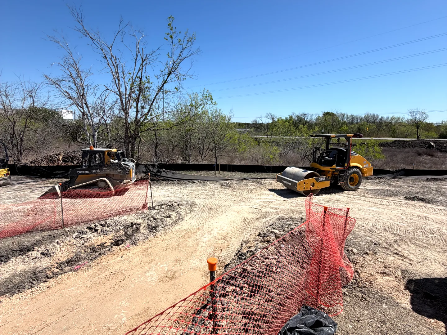 Site Plan A showing lift station layout and force main routing, Decker General, Austin TX — Mahoney Engineering