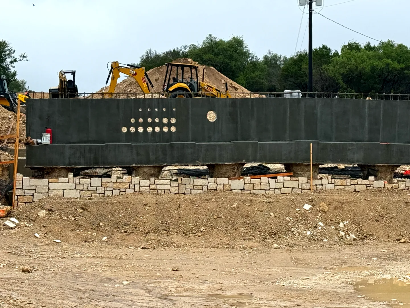 Site Plan A showing lift station layout and force main routing, Decker General, Austin TX — Mahoney Engineering