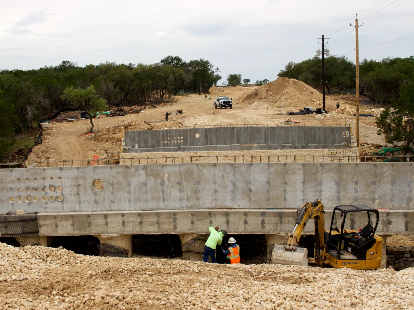 Site Plan A showing lift station layout and force main routing, Decker General, Austin TX — Mahoney Engineering