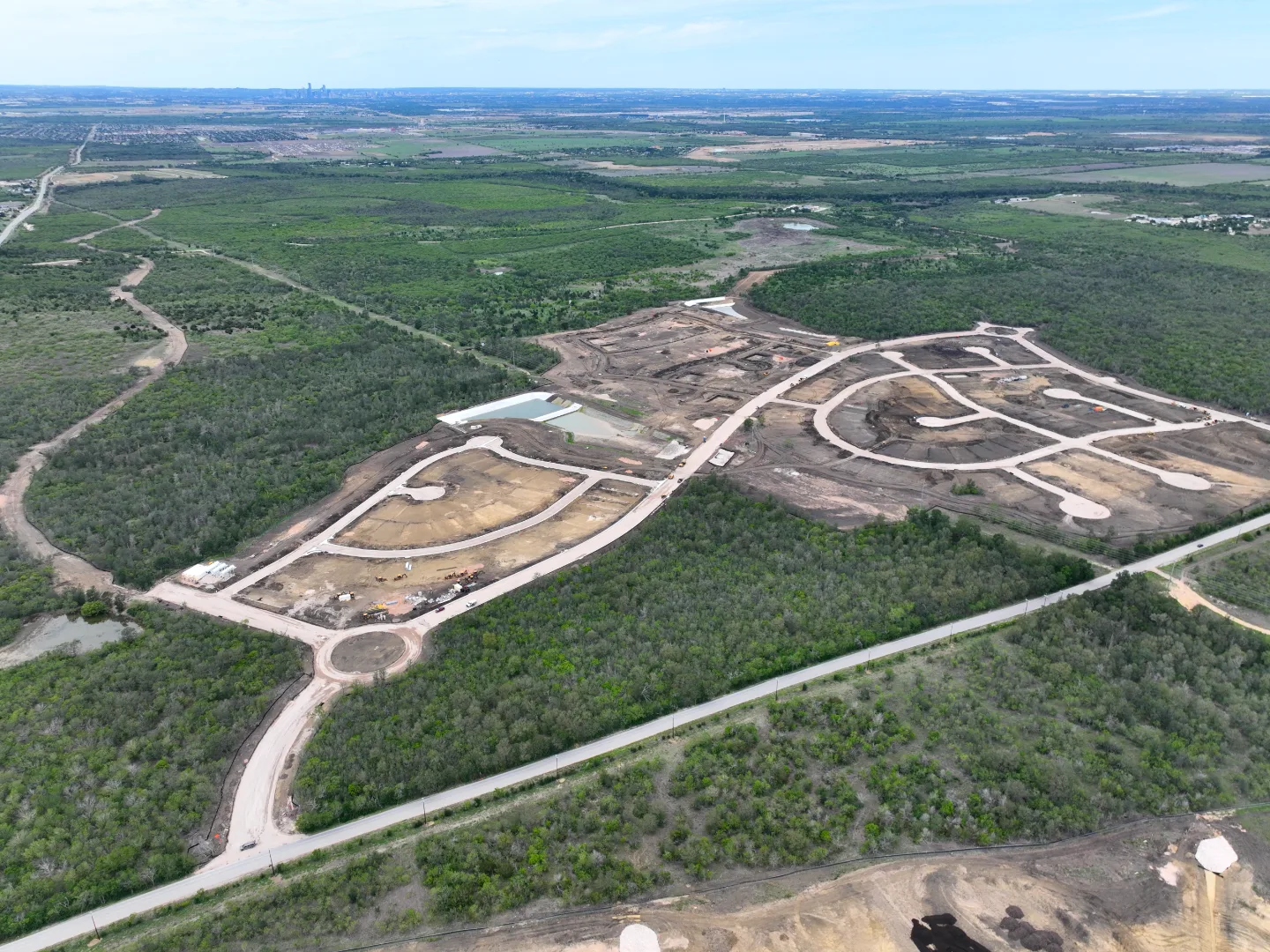 Site Plan A showing lift station layout and force main routing, Decker General, Austin TX — Mahoney Engineering