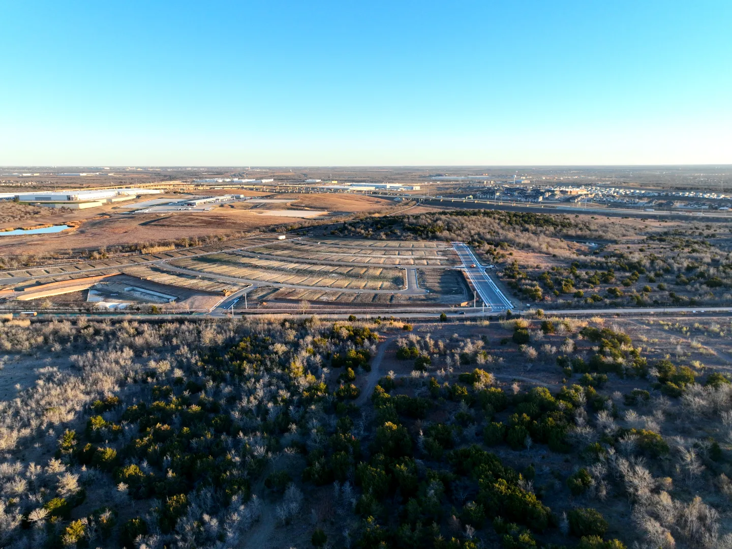 Site Plan A showing lift station layout and force main routing, Decker General, Austin TX — Mahoney Engineering