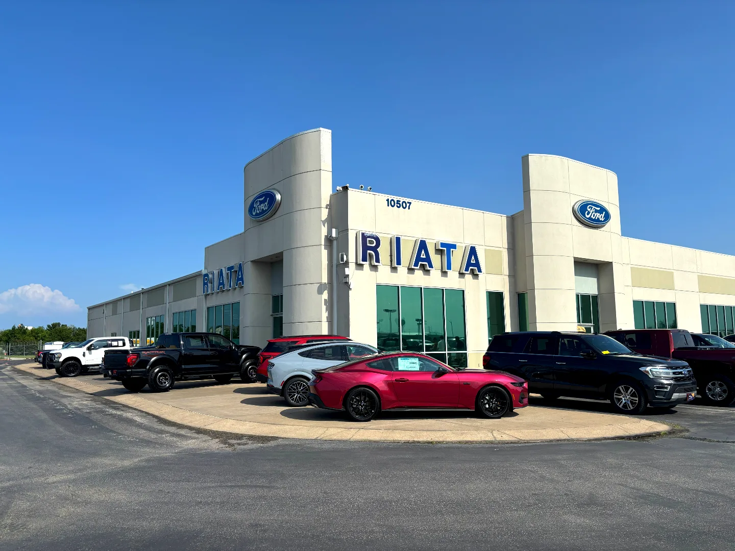 Riata Ford dealership showroom at 10507 E Hwy 290 in Manor, Texas, where Mahoney Engineering provided site civil, surveying and rezoning services